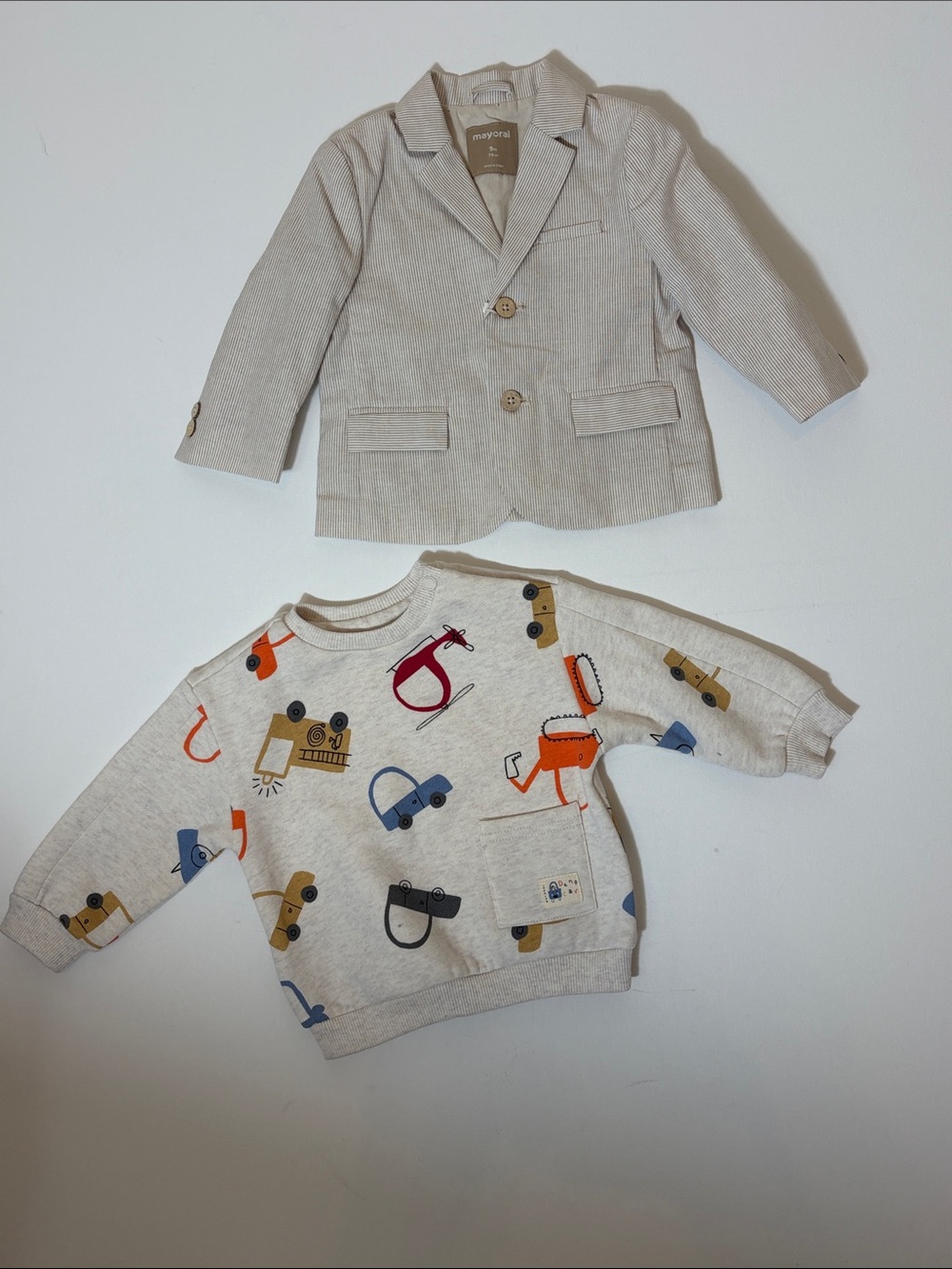Mayoral Baby Boys 2 Pc Blazer & Sweatshirt Set 9M 74cm Cars Print Outfit